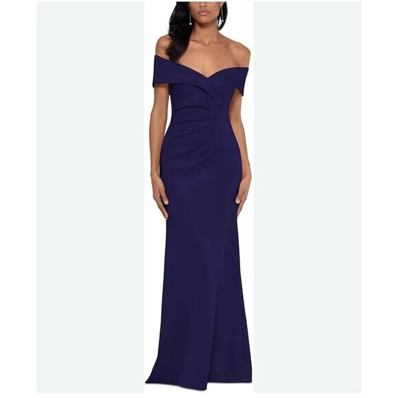 XSCAPE DRESS SIZE 6 Xscape X Womens Gathered Off-The-Shoulder Evening Dress - Picture 1 of 6